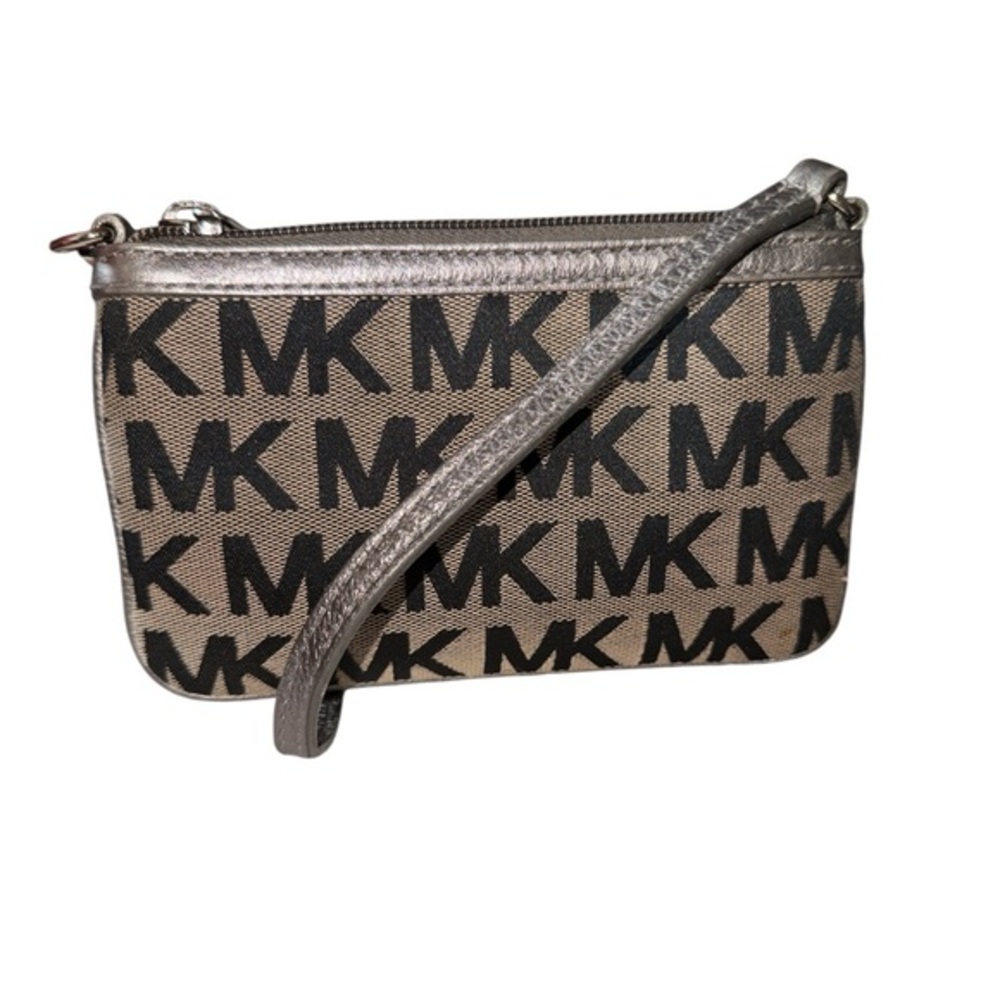 Michael Kors Monogram Wristlet in Black and Silver